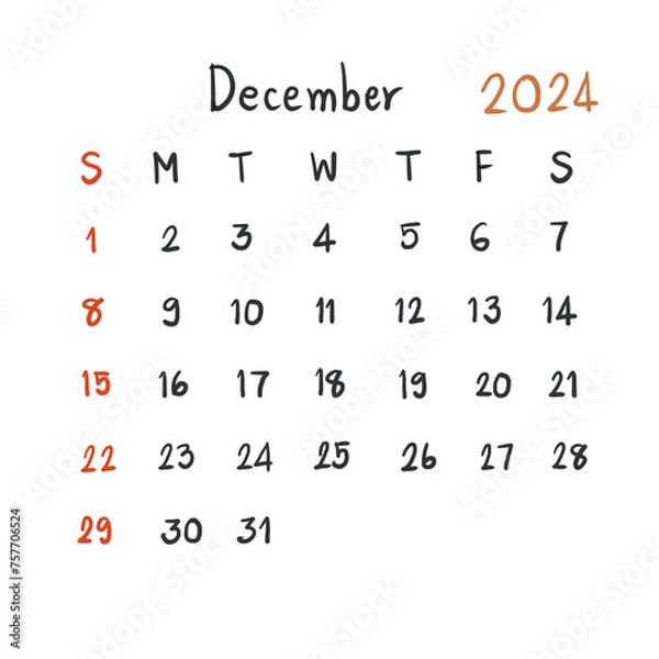 Fototapeta calendar planner 2024 handwriting