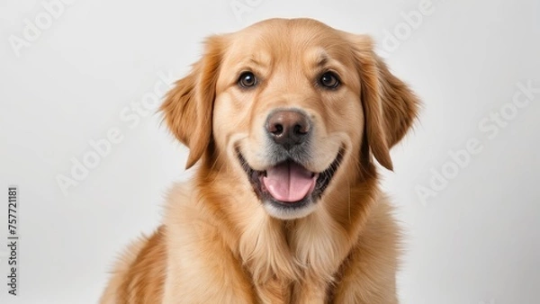 Fototapeta Portrait of Golden retriever dog on grey background