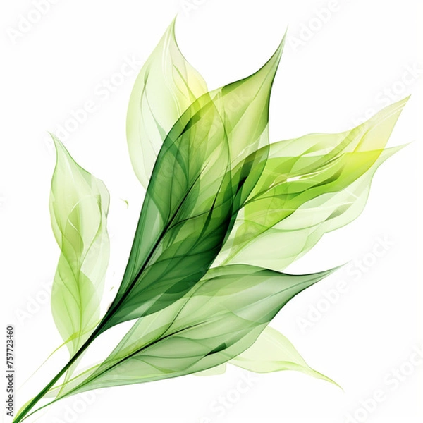 Fototapeta green leaf isolated on white, abstract magic green leaf on white background by generative AI.