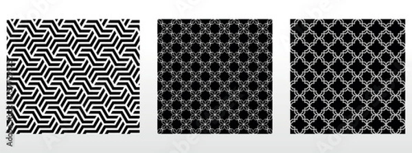 Fototapeta Geometric set of seamless black and white patterns. Simple vector graphics.