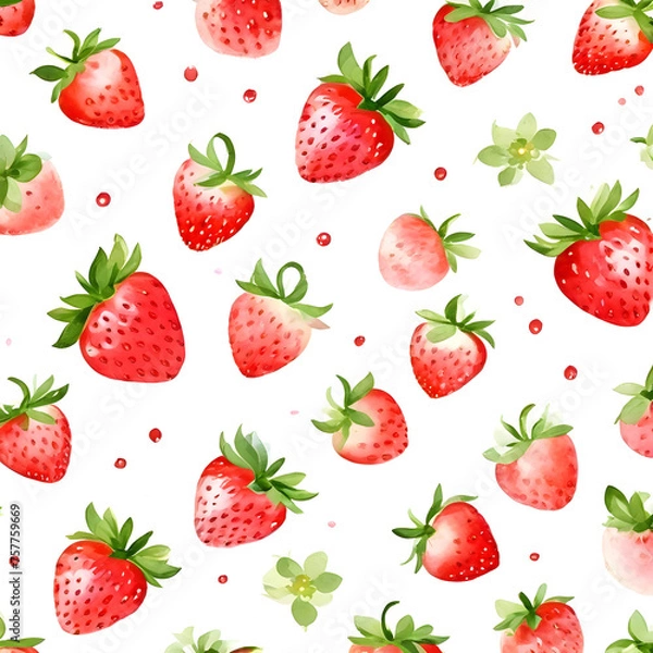 Fototapeta strawberry-pattern-tiny-irregularly-scattered-on-a-white-background-watercolor-style