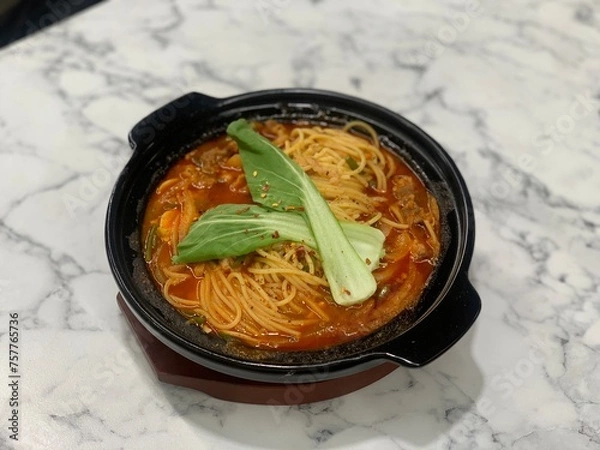 Fototapeta 스파게티 요리 짬뽕 청경채 야채 채소