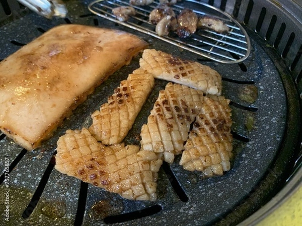 Fototapeta 삼겹살 숯불 고기구이 돼지고기 식당 화로구이 숯 바베큐 돼지 껍데기
