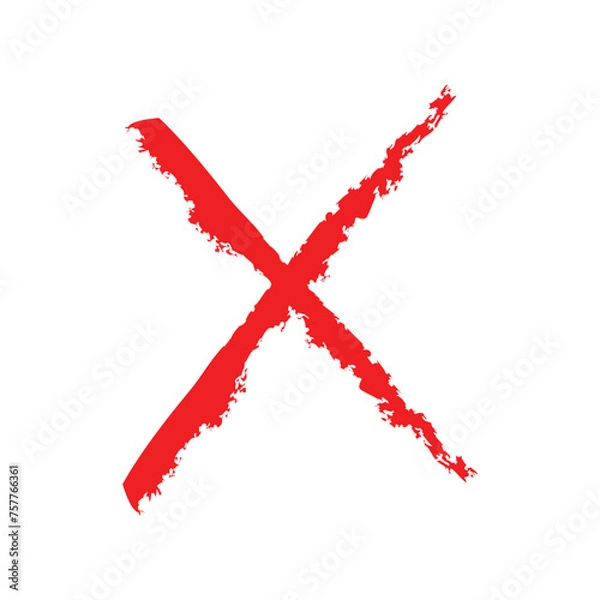 Fototapeta Abstract red cross painted by wide brush strokes on white artboard.