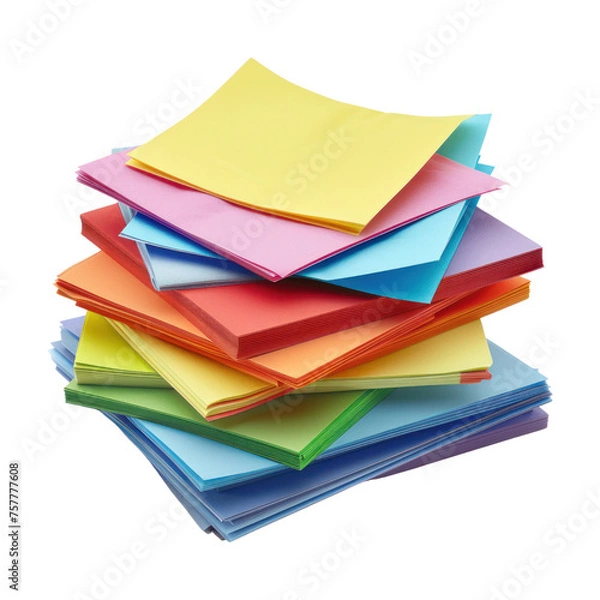 Fototapeta A stack of colored sticky notes isolated on transparent background. Multicolor Sticky Notes for Notes & Reminders cutout PNG