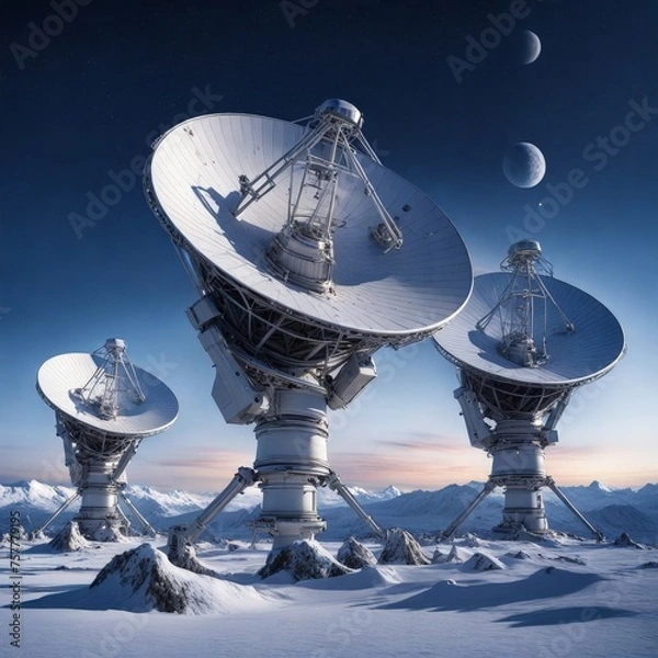 Fototapeta Huge radio telescope aimed directly into sky in middl