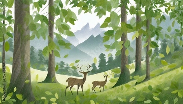 Obraz 森の中の鹿