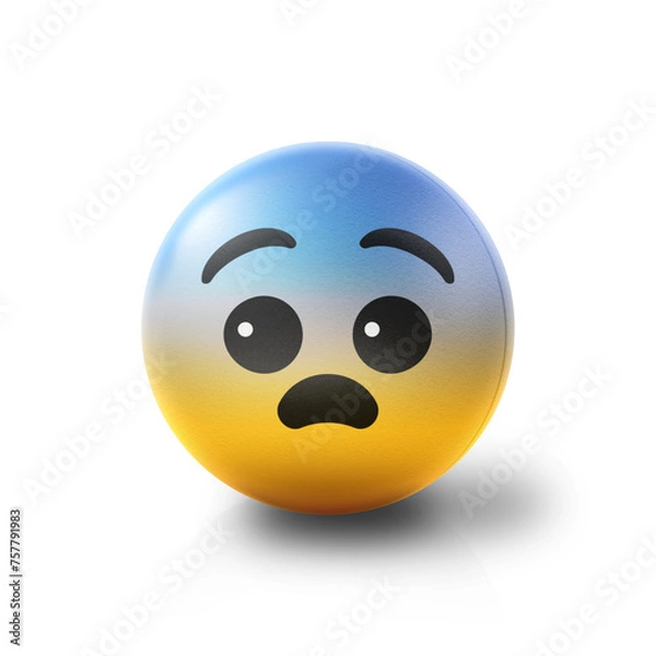 Fototapeta Fearful and scared Emoji stress ball on shiny floor. 3D emoticon isolated.