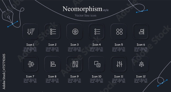 Obraz Options well icon set. Settings, menu, functions, selection, options, alternative, equipment, items, configuration. Neomorphism style. Vector line icon for business and advertising