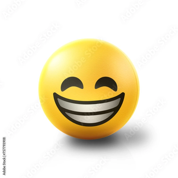 Fototapeta Grinning and laughing happy Emoji stress ball on shiny floor. 3D emoticon isolated.