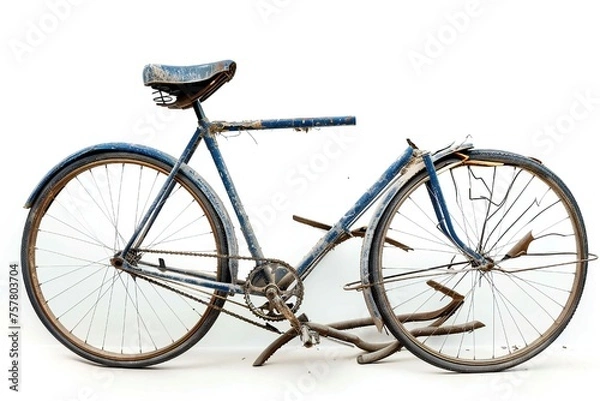 Obraz Broken bicycle isolated on white background Generative Ai 