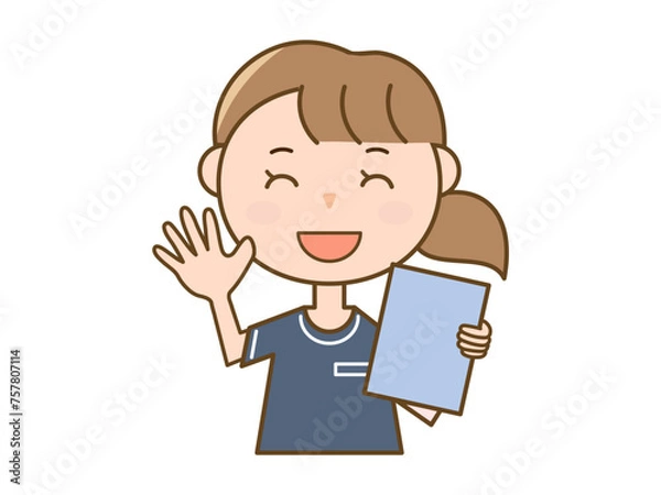 Fototapeta 笑顔でファイルを持って挨拶をする制服女性_美容部員_エステティシャン