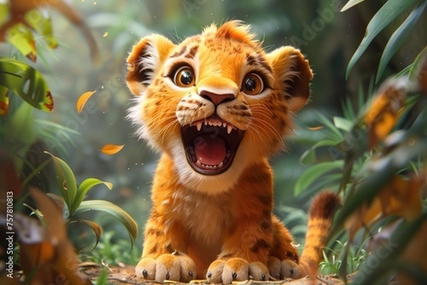 Obraz Cute Baby Cartoon Lion Generative AI
