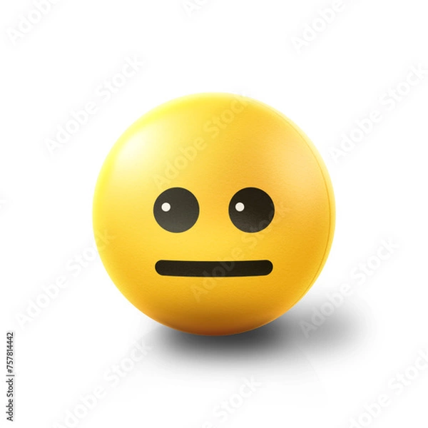 Fototapeta Neutral and emotionless Emoji stress ball on shiny floor. 3D emoticon isolated.