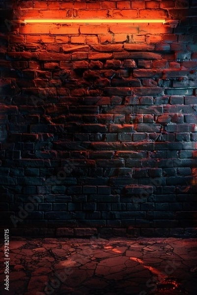 Fototapeta Dark brick wall with neon light Generative Ai 