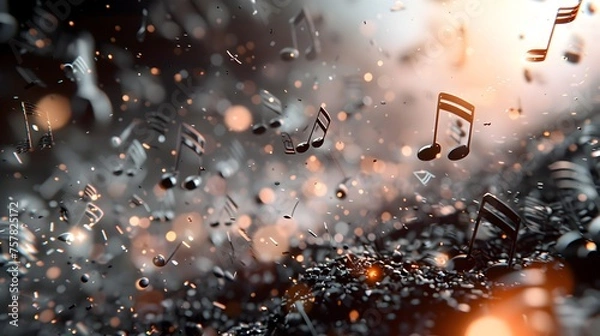 Obraz Music Notes Falling in a Virtual Waterfall