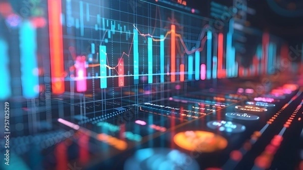 Obraz Colorful Financial Instrument Data Visualization with Bright Streams