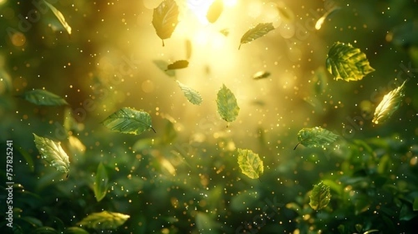 Obraz Gold and Emerald Leaves Falling in Autumn Forest