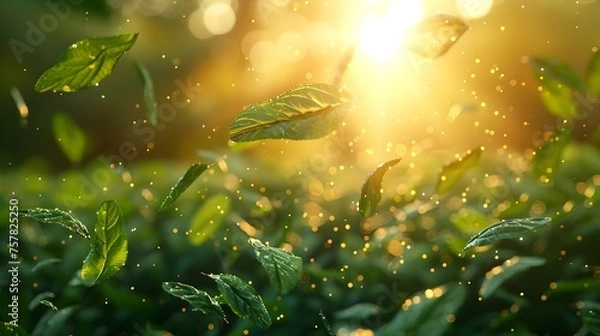 Obraz Gold and Emerald Leaves Falling in Autumn Forest