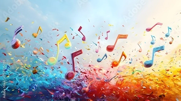 Obraz Colorful Music Notes Flying in the Style of Joyful Celebration of Nature