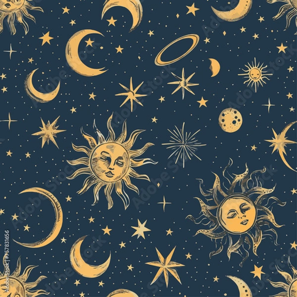 Obraz seamless pattern with stars and moon