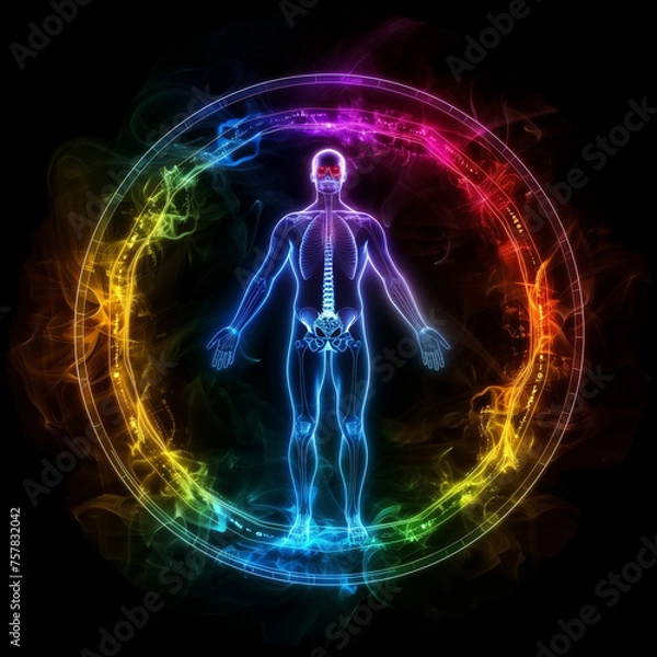 Obraz Mystical Energy: Human Aura Silhouette Against Dark Backdrop