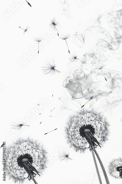 Obraz Soft and light spring background with Dandelions Generative Ai 