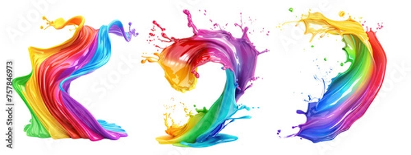 Fototapeta Set of Rainbow wave paints. Colorful paint splashing. Isolated on the transparent background