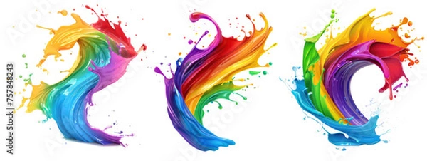 Obraz Set of Rainbow wave paints. Colorful paint splashing. Isolated on the transparent background