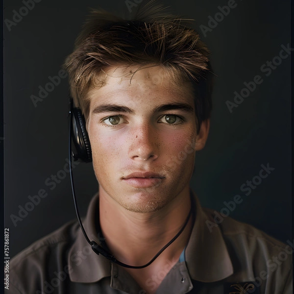 Fototapeta Male Call Center Worker Generative AI
