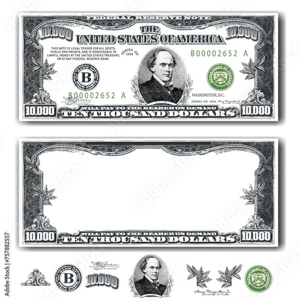 Fototapeta Ten thousand Dollar Bill, Vector illustration