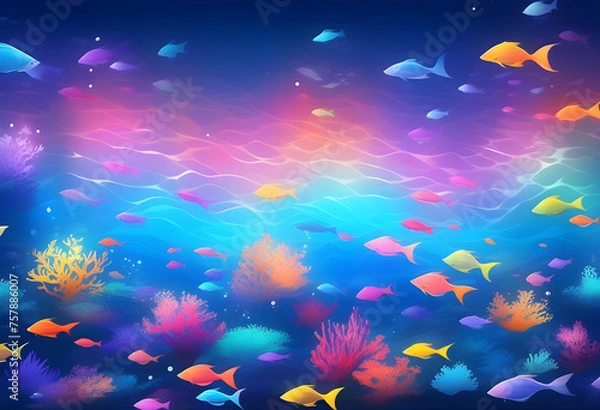 Fototapeta Underwater Art Gradient Background, Background, Gradient, Underwater, Art, Ocean, Sea, Marine, Aquatic, Blue, Water, Texture, Pattern, Abstract, Vibrant, Digital, AI Generated