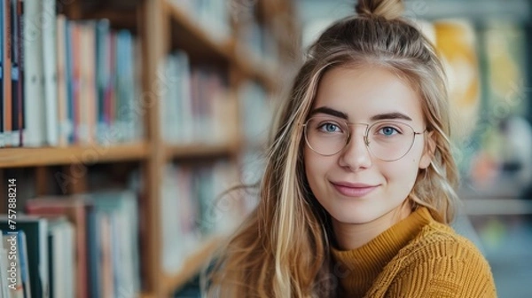 Fototapeta Portrait of beautiful student at university. Generate AI image