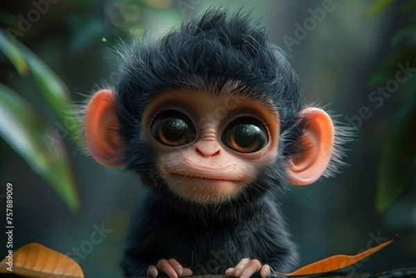 Obraz Cute Baby Cartoon Monkey Ape Generative AI