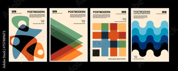 Fototapeta Artworks, posters inspired postmodern of vector abstract dynamic symbols with bold geometric shapes, useful for web background, poster art design, magazine front page, hi-tech print, cover artwork.