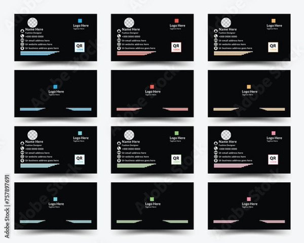 Fototapeta Modern business card design, Double sided creative business card vector design template, Unique business card design, Visiting card, Business card for business and personal use.