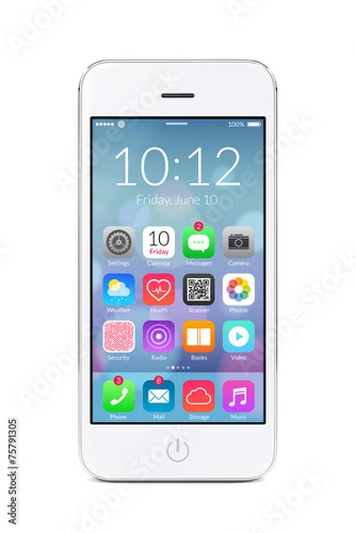 Fototapeta White modern smartphone with application icons on the screen