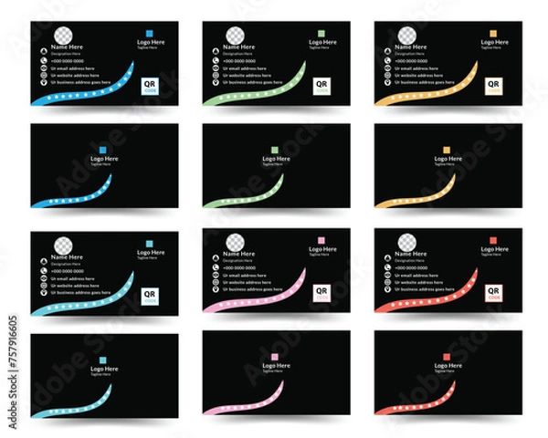 Fototapeta Black color double sided business card design, Color variation business card design, Visiting card, Unique visiting card, Business card use for business and personal, Modern concept business card.