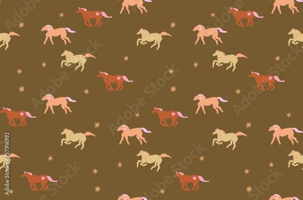 Obraz Wild west horses seamless pattern. Boho hand drawn background