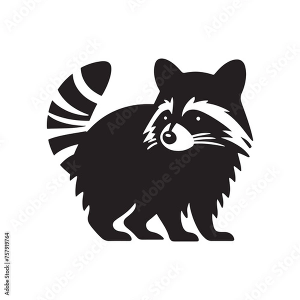 Obraz Raccoon Vector Silhouette: A Mysterious Silhouette Capturing the Essence of Raccoon Cunning in Vector Form. Black raccoon illustration.