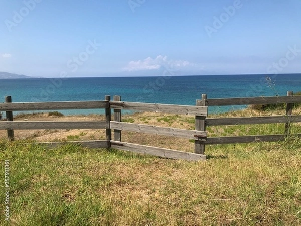 Fototapeta Hill side sea view with blue sky in Zakynthos, island of Greece
