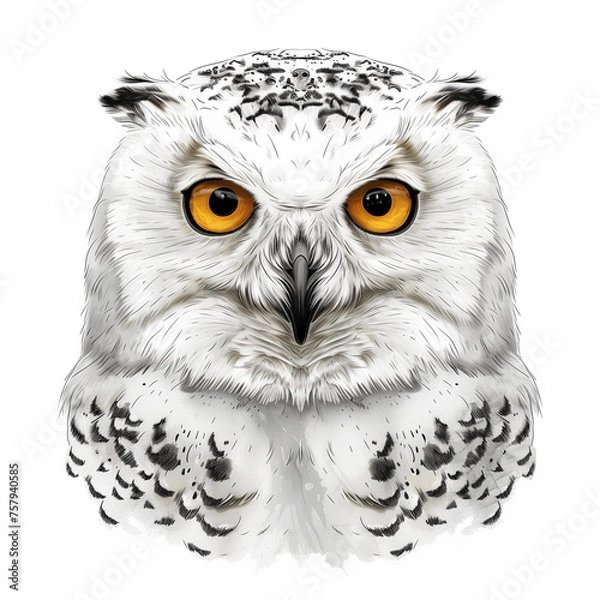 Fototapeta Drawing of a snowy owl head on white background (isolated)