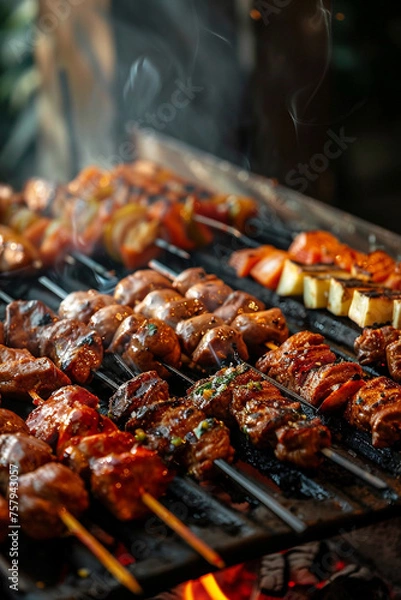 Fototapeta close-up of shish kebab on a skewer