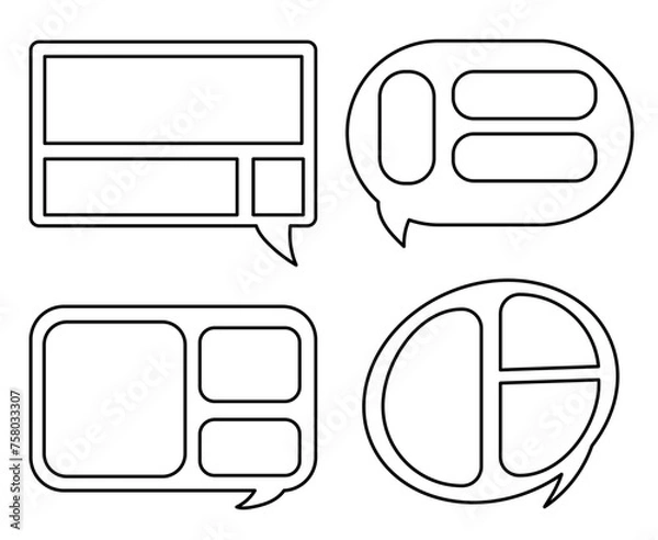 Obraz Black and white set of vector icons for text boxes. Round, square, rounded