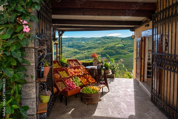 Fototapeta the most beautiful fruit vegetable shop with a nice view in Croatia Motovun