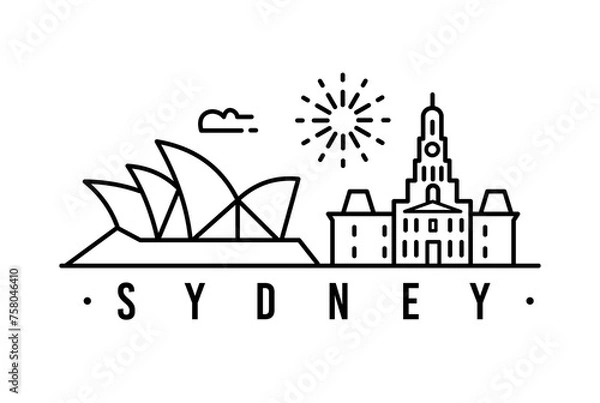Obraz miasto Sydney w stylu konspektu na białym tle. Opera
