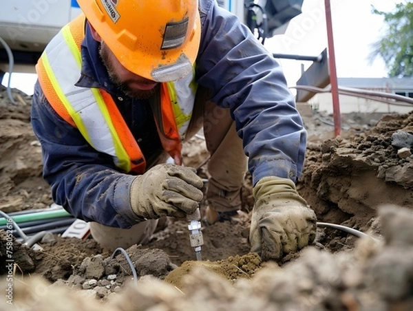 Fototapeta Geotechnical engineer analyzing soil samples