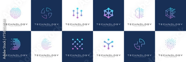Fototapeta collection technology dot logo design. symbol tech, internet, system, Artificial Intelligence and computer. inspiration logo design modern	