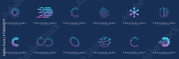 Fototapeta collection technology dot logo design. symbol tech, internet, system, Artificial Intelligence and computer. inspiration logo design modern	