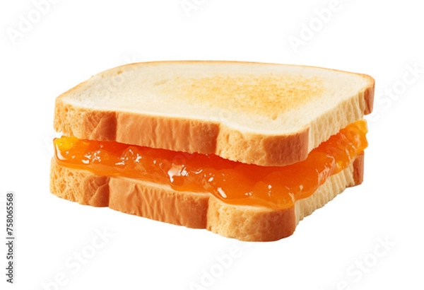 Fototapeta Photo of a delicious sandwich with orange marmalade isolated on a white background